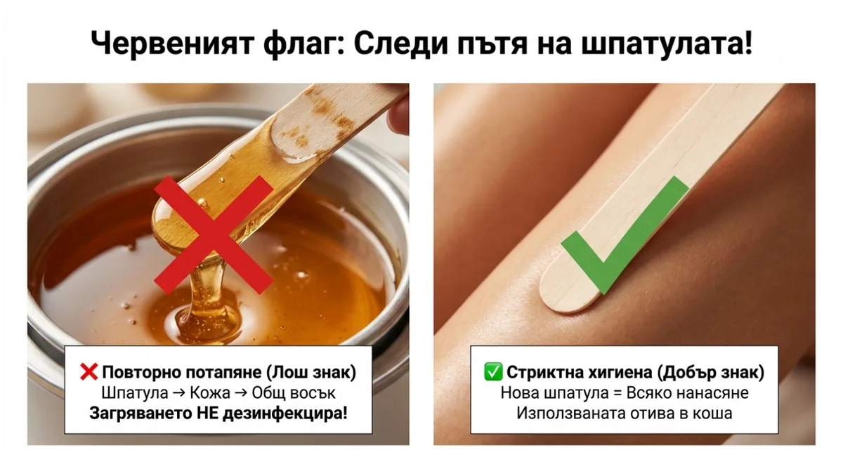 Инфографика защо повторното потапяне на шпатула при кола маска е лош хигиенен сигнал