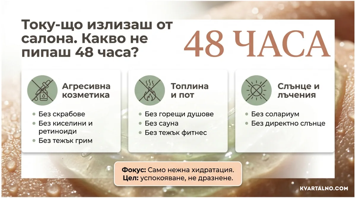 Инфографика какво да избягвате 48 часа след почистване на лице